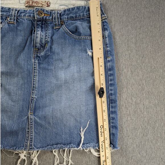Fossil Jean Skirt Womens 8 Mini Raw Hem Cut off Slit Distressed Y2K Grunge Boho - Picture 4 of 11